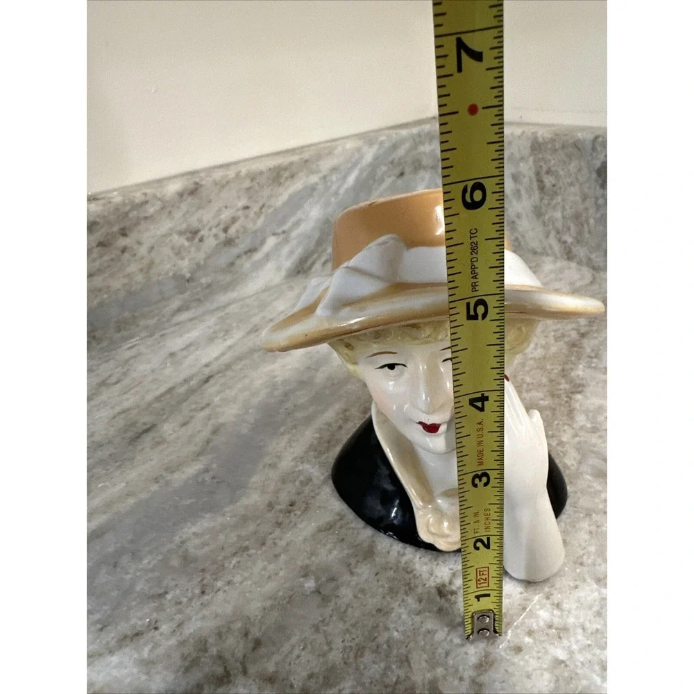 Vintage Lady In Yellow Hat Bust Red Lipstick & Nails 1950s MCM Figurine